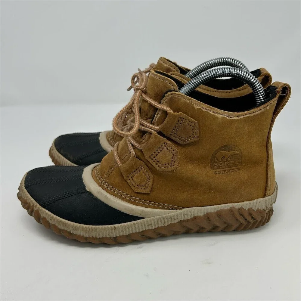 Sorel Out N About Duck Boots Womens Beige Waterproof Lace-Up Ankle Rain Size 8